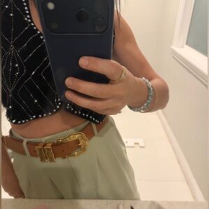 B-Low Gold Brown Belt with Ornate Gold Buckle